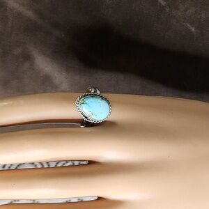 New - Navajo Signed Sanoran Gold Turquoise Pear + Sterling Silver Ring